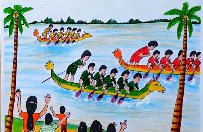 vẽ tranh đề tài lễ hội đua thuyền