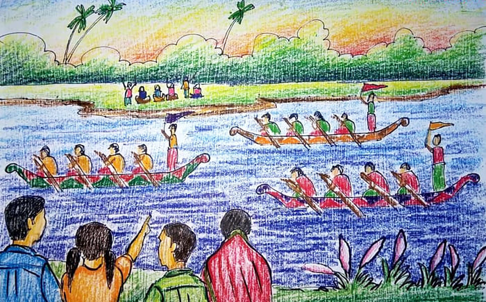 vẽ tranh lễ hội đua thuyền đơn giản