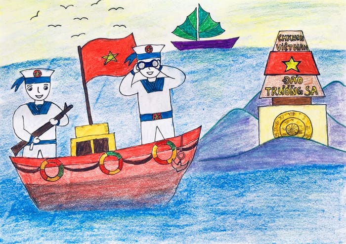Vẽ tranh chú bộ đội bảo vệ biển đảo