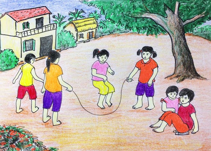 Cách vẽ tranh vẽ trò chơi dân gian nhảy dây cho trẻ em thật vui và sáng tạo